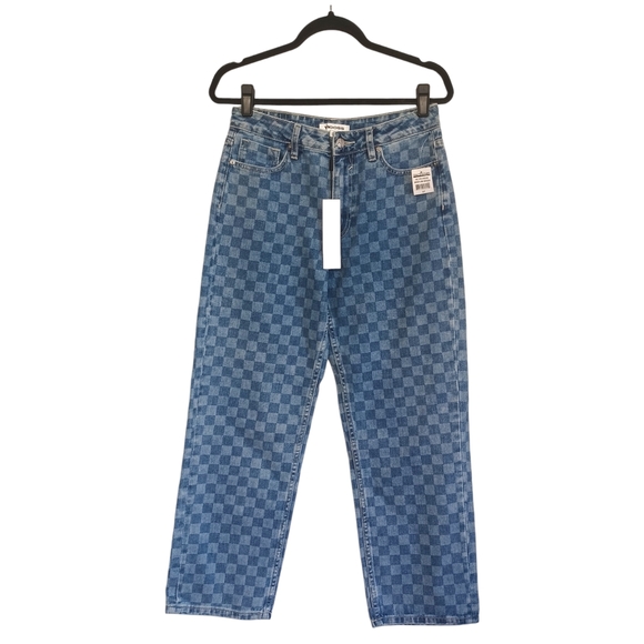 Vigoss Denim - VIGOSS Checker Print Medium Wash Blue Denim Slim Straight Leg Jeans 27 NWT